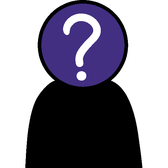A simple figure with a purple head and a white question mark on it.
